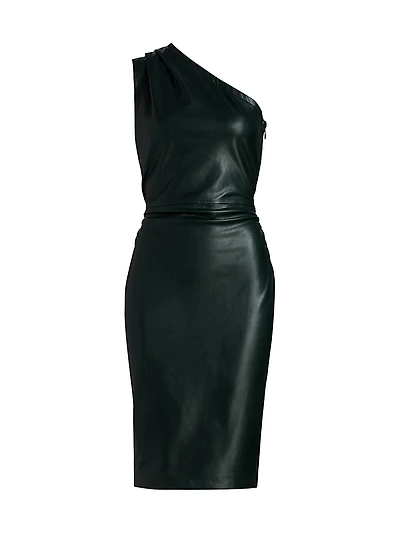 Pelle Faux-Leather One-Shoulder Knee-Length Dress