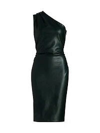 Pelle Faux-Leather One-Shoulder Knee-Length Dress