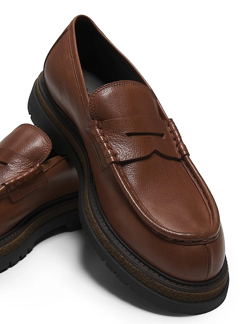 Leather Lug-Sole Penny Loafers
