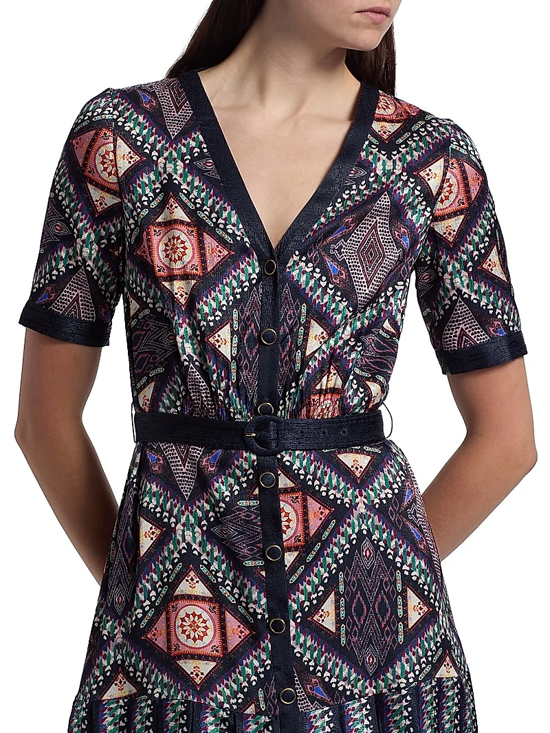 Lea Belted Floral Satin Shirtdress