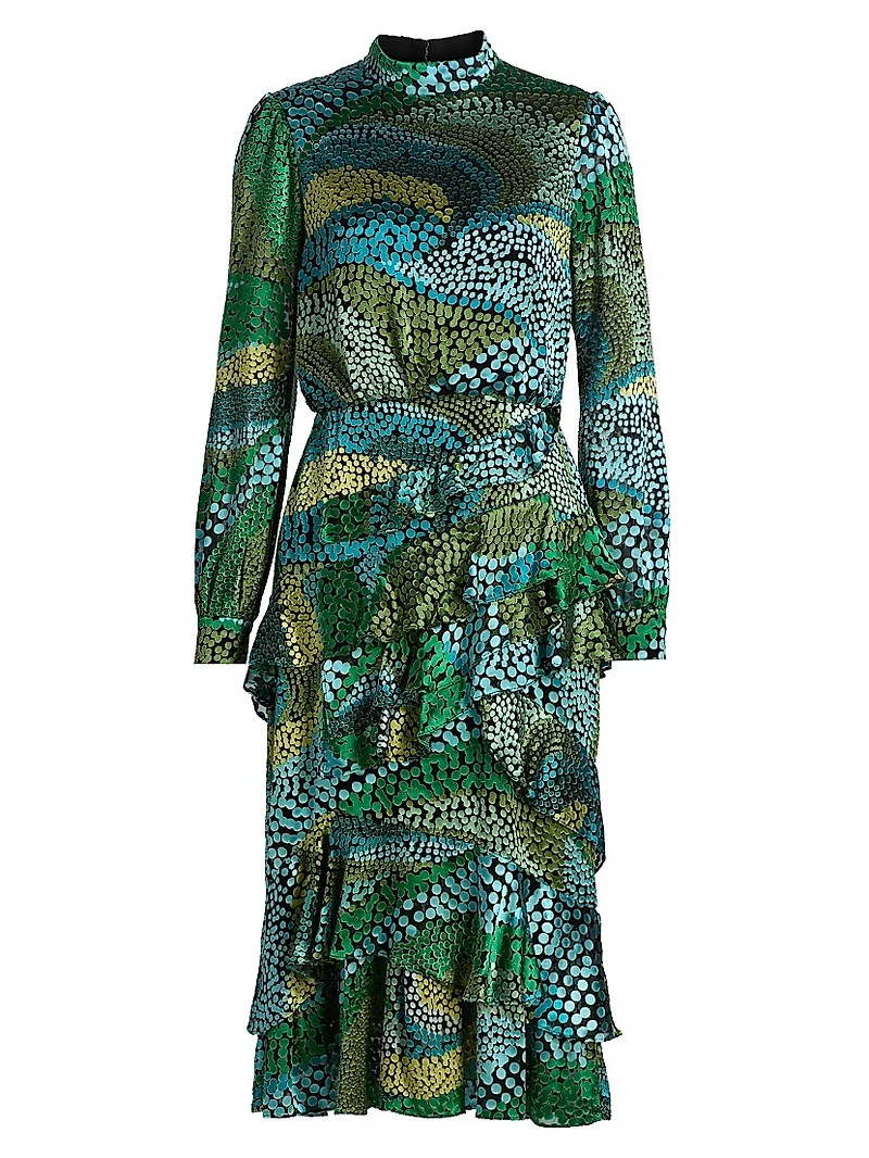 Isa Printed Ruffle Midi-Dress
