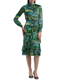Isa Printed Ruffle Midi-Dress