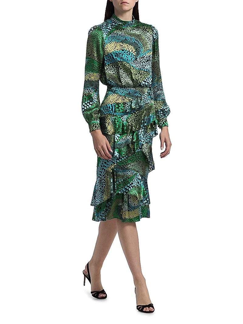 Isa Printed Ruffle Midi-Dress