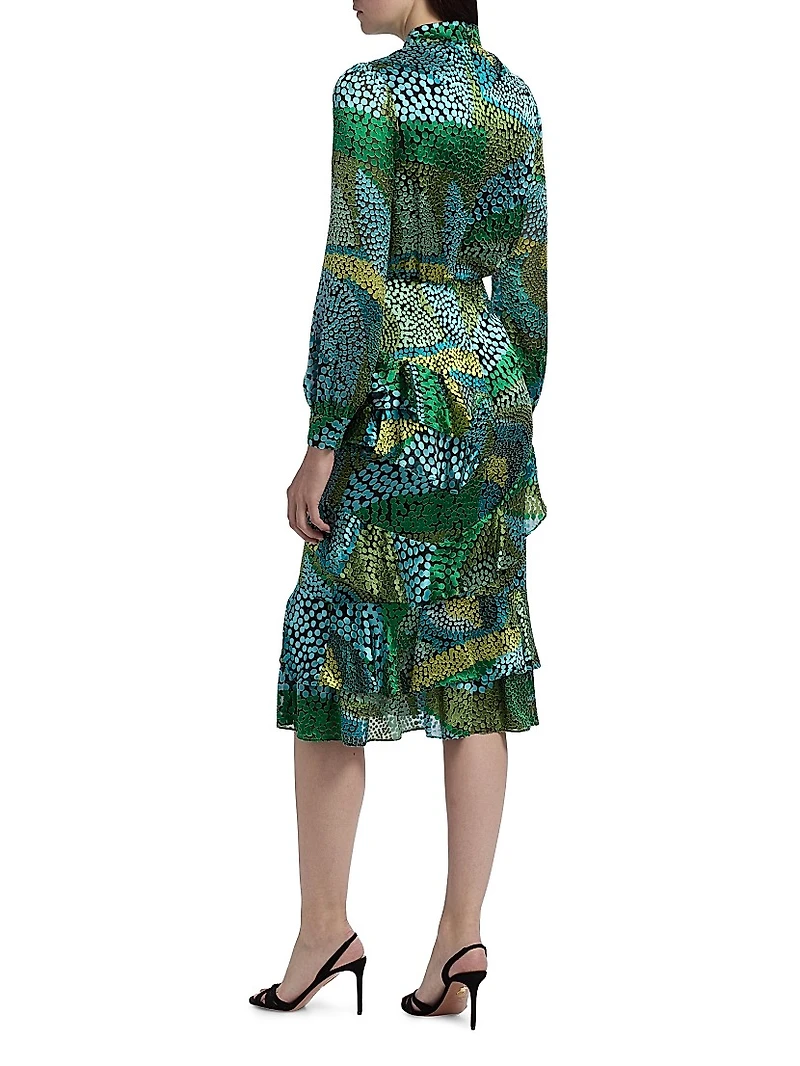 Isa Printed Ruffle Midi-Dress