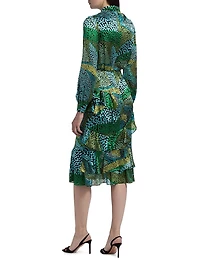 Isa Printed Ruffle Midi-Dress