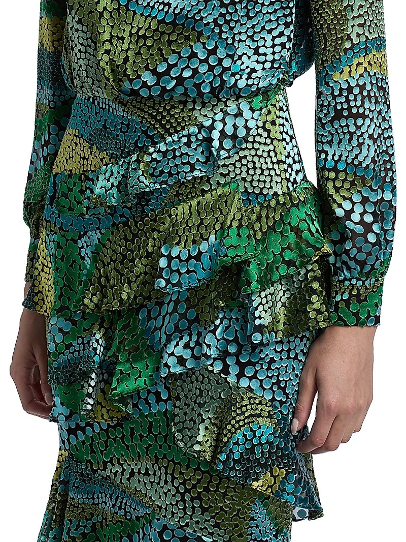 Isa Printed Ruffle Midi-Dress