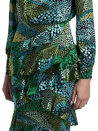 Isa Printed Ruffle Midi-Dress