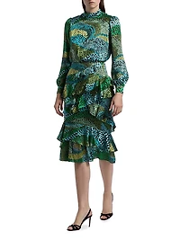 Isa Printed Ruffle Midi-Dress