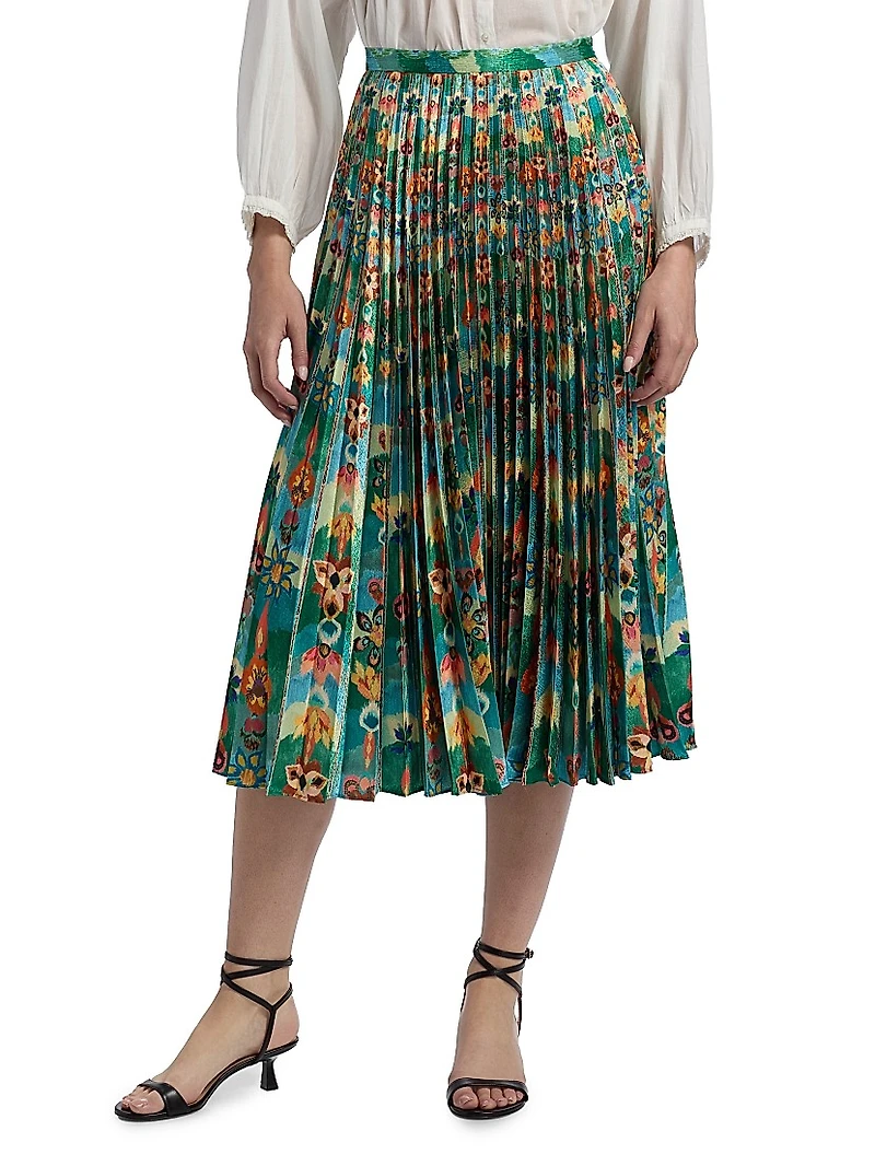 Kim Floral Pleated Midi-Skirt