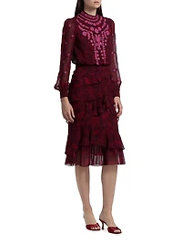 Isa Ruffle Embroidered Midi-Dress
