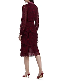 Isa Ruffle Embroidered Midi-Dress