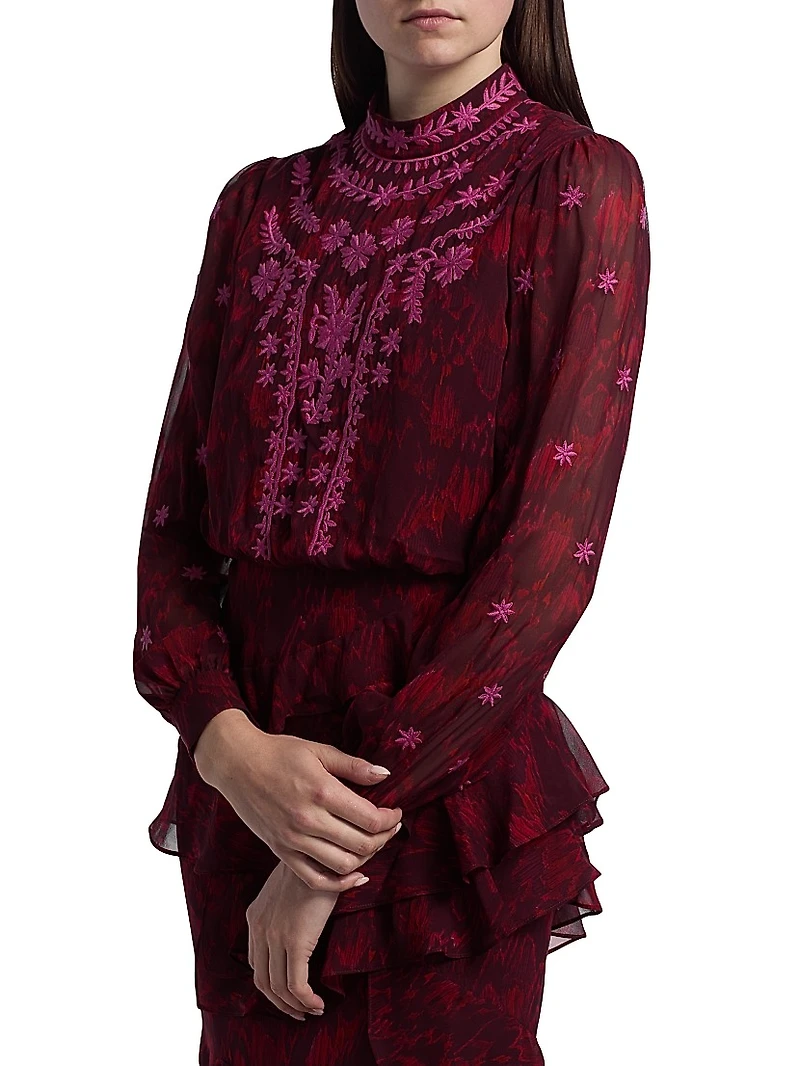 Isa Ruffle Embroidered Midi-Dress