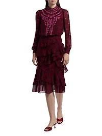 Isa Ruffle Embroidered Midi-Dress