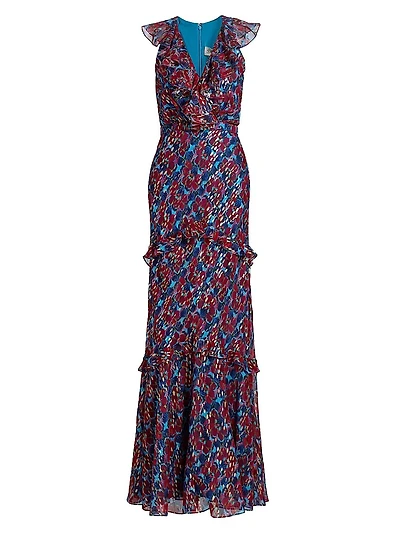 Rita Floral Ruffled Silk Maxi Dress