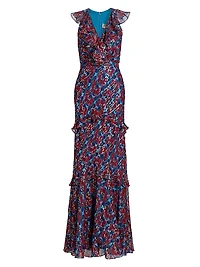 Rita Floral Ruffled Silk Maxi Dress