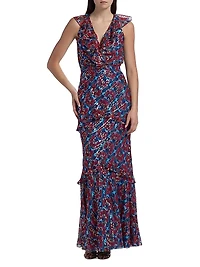 Rita Floral Ruffled Silk Maxi Dress
