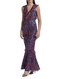 Rita Floral Ruffled Silk Maxi Dress