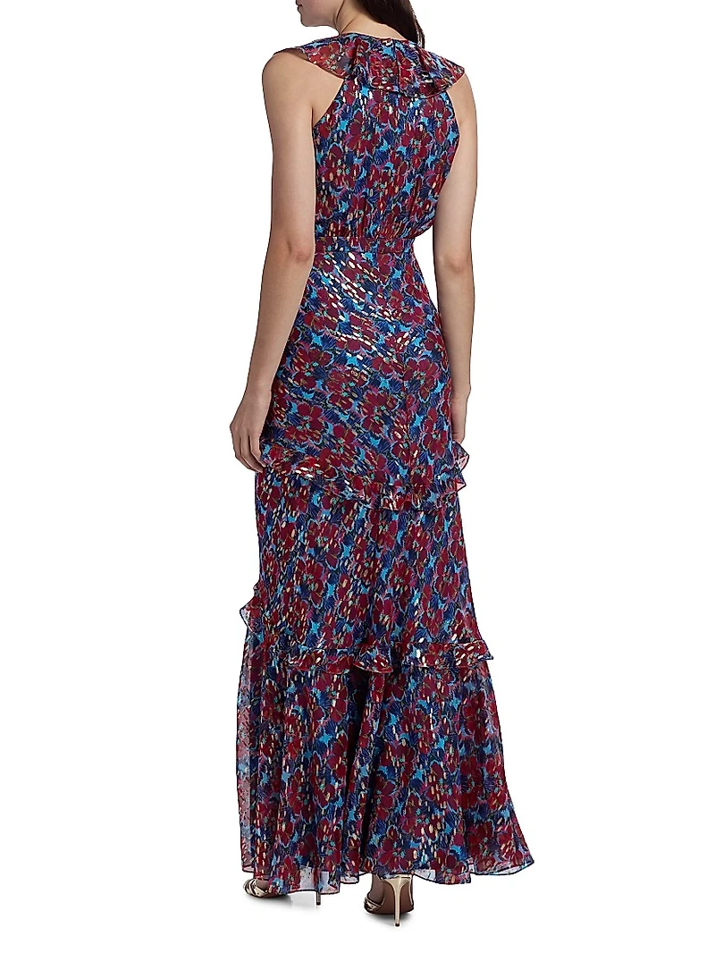 Rita Floral Ruffled Silk Maxi Dress