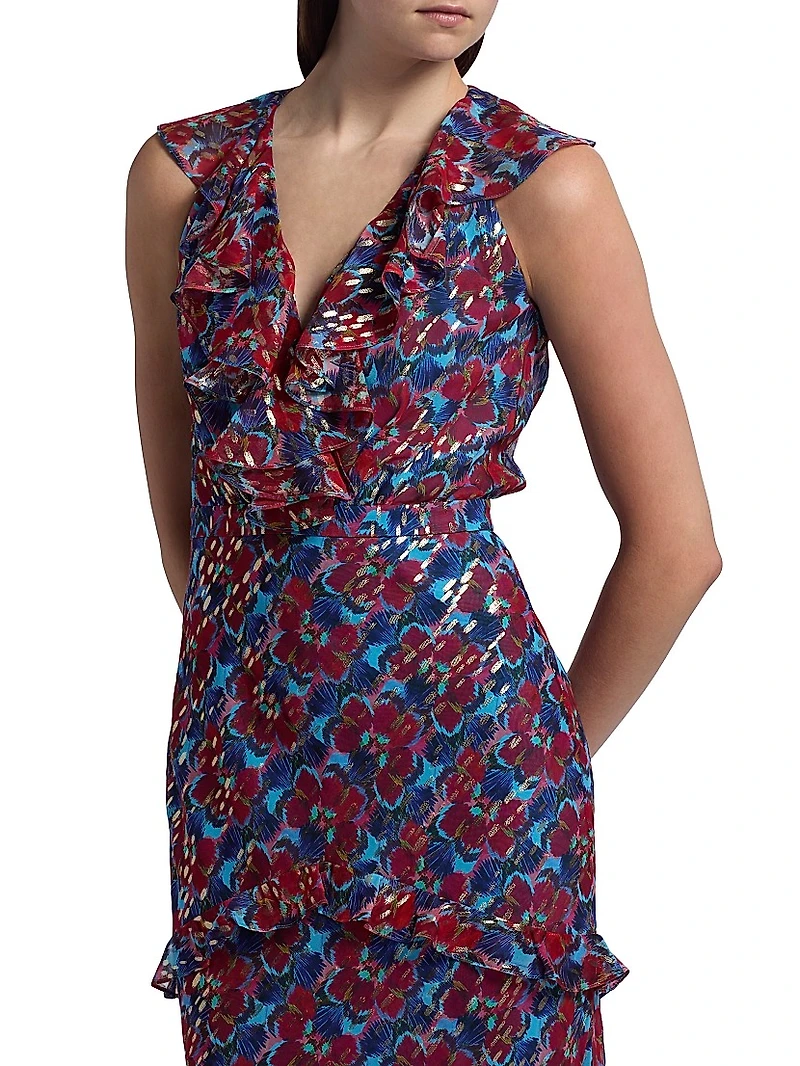 Rita Floral Ruffled Silk Maxi Dress