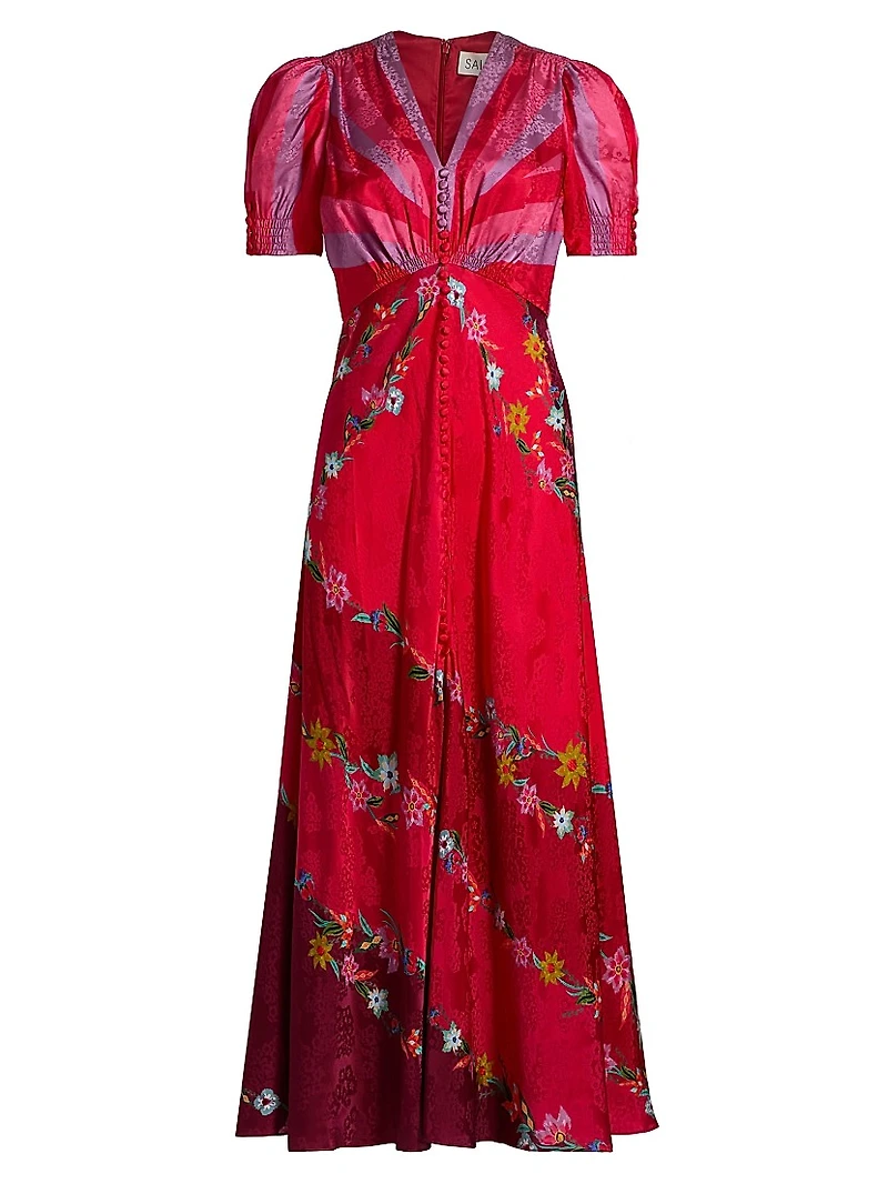 Lea Floral Silk Satin Maxi Dress