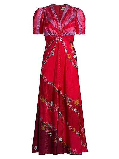 Lea Floral Silk Satin Maxi Dress
