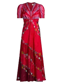 Lea Floral Silk Satin Maxi Dress