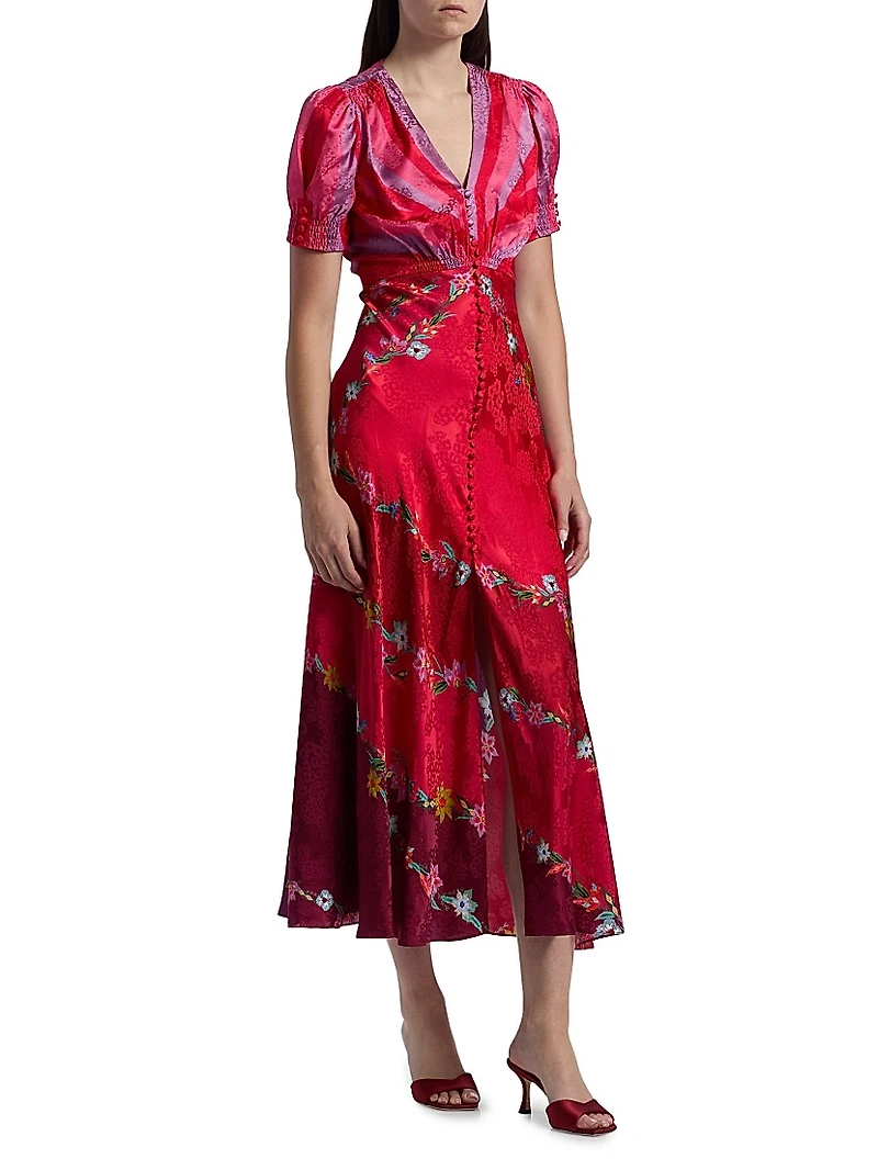 Lea Floral Silk Satin Maxi Dress