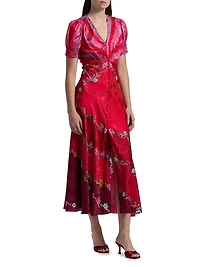 Lea Floral Silk Satin Maxi Dress