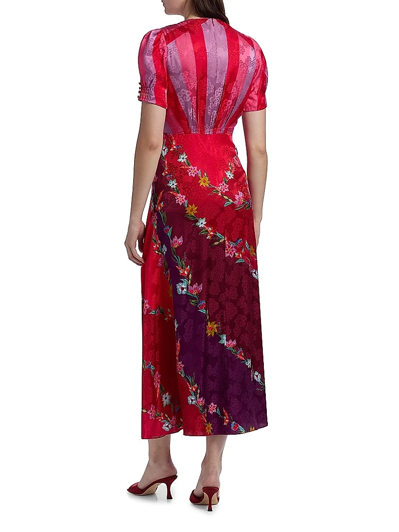Lea Floral Silk Satin Maxi Dress