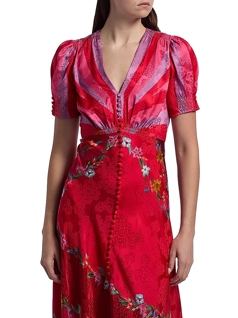 Lea Floral Silk Satin Maxi Dress
