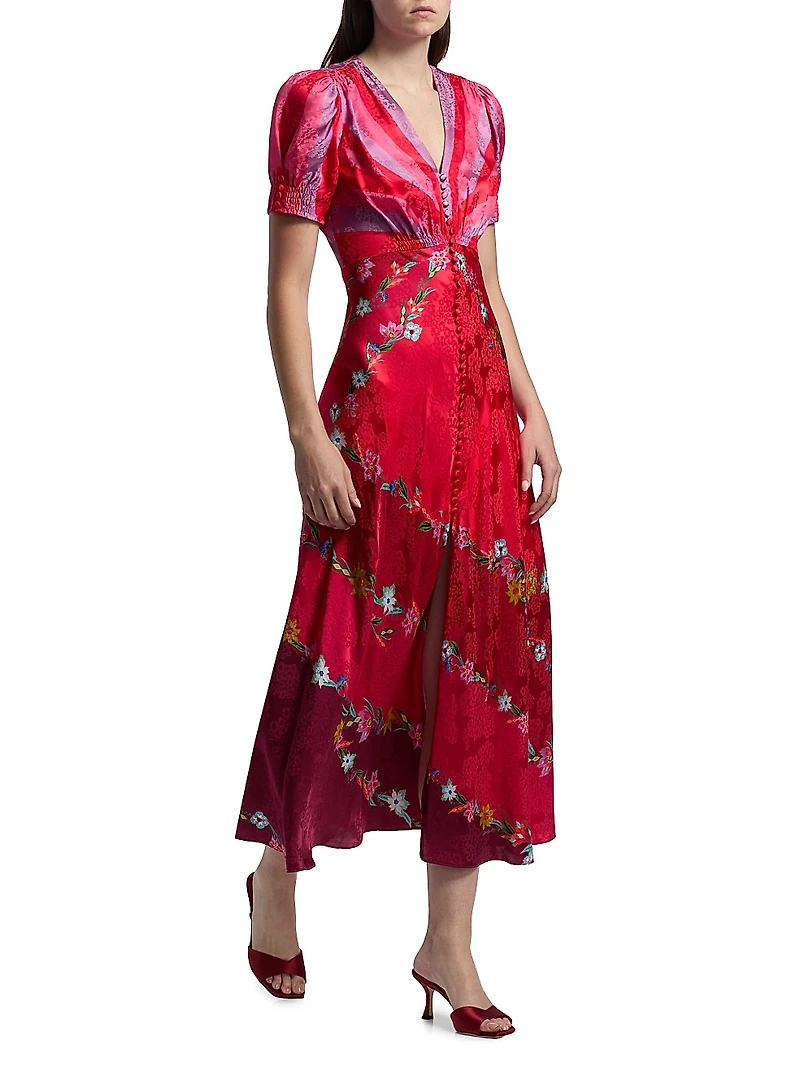 Lea Floral Silk Satin Maxi Dress