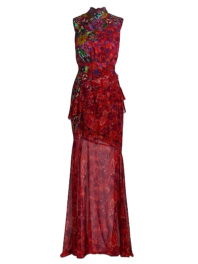Fleur Sleeveless Ruffled Silk Maxi Dress