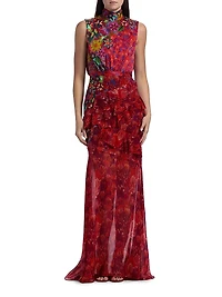 Fleur Sleeveless Ruffled Silk Maxi Dress