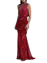Fleur Sleeveless Ruffled Silk Maxi Dress