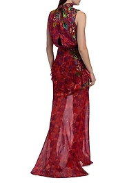 Fleur Sleeveless Ruffled Silk Maxi Dress