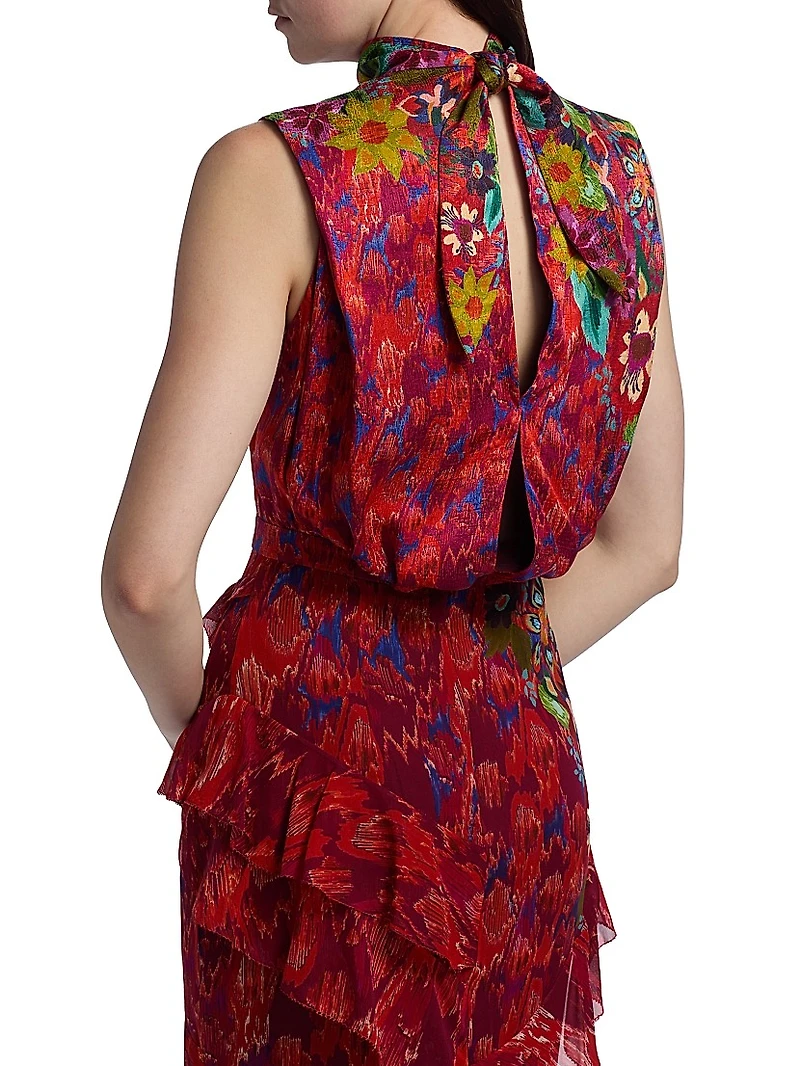 Fleur Sleeveless Ruffled Silk Maxi Dress