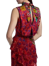 Fleur Sleeveless Ruffled Silk Maxi Dress