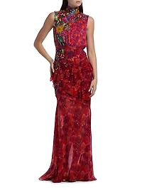 Fleur Sleeveless Ruffled Silk Maxi Dress