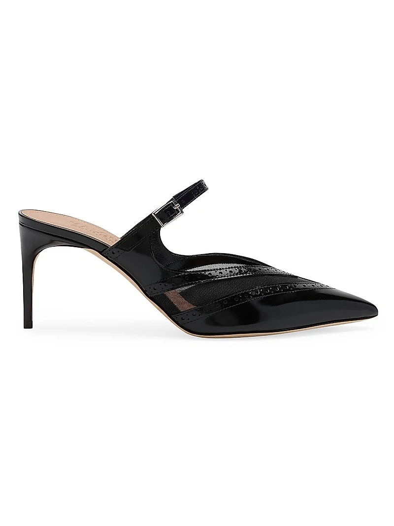 Cristi 70MM Brushed Leather and Mesh Mules