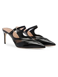 Cristi 70MM Brushed Leather and Mesh Mules