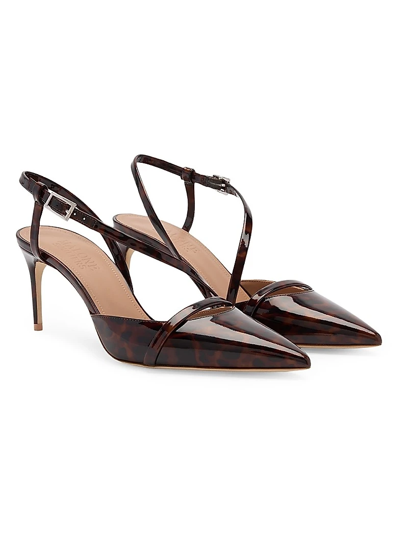 Valeria 70MM Leopard Patent Leather Slingback Pumps