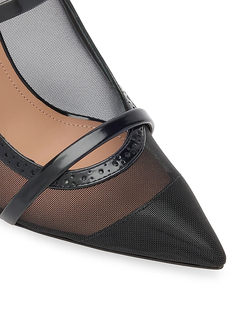 Maureen 85MM Mesh and Brushed Leather Mules