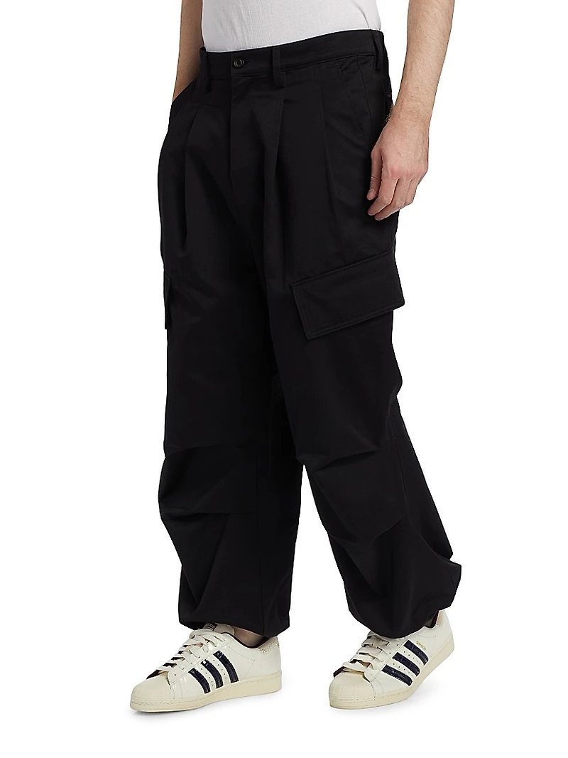 Pleated Wide-Leg Cargo Pants