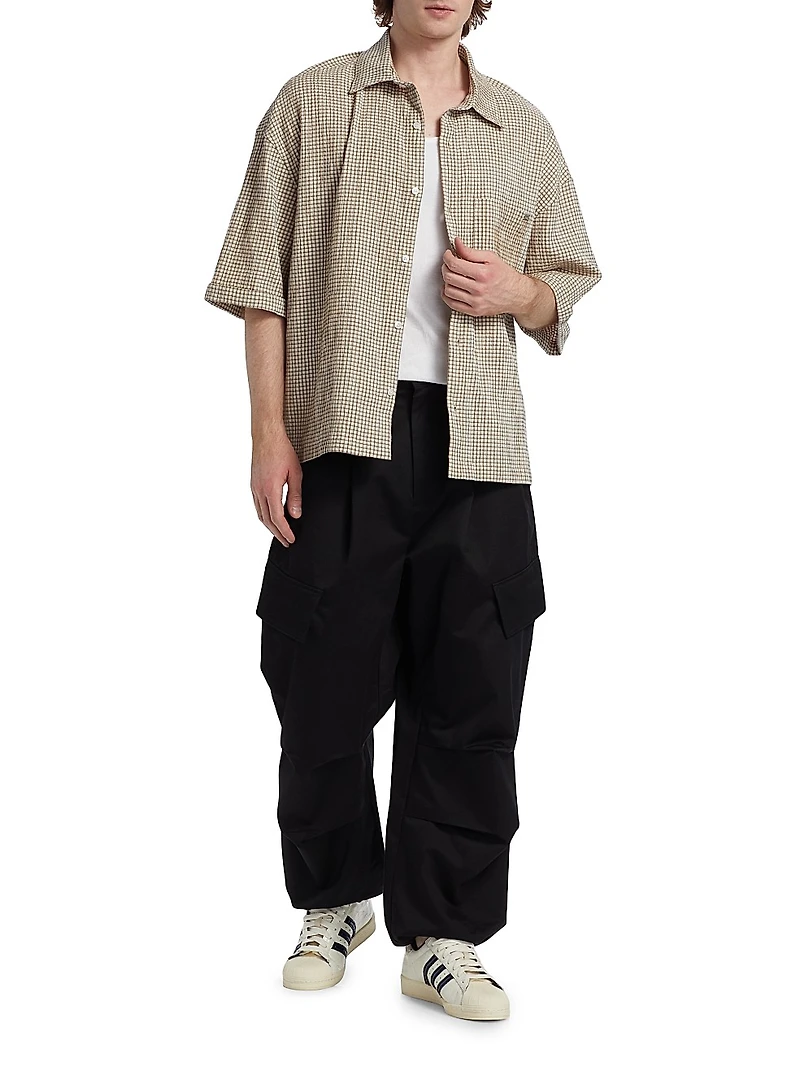 Pleated Wide-Leg Cargo Pants