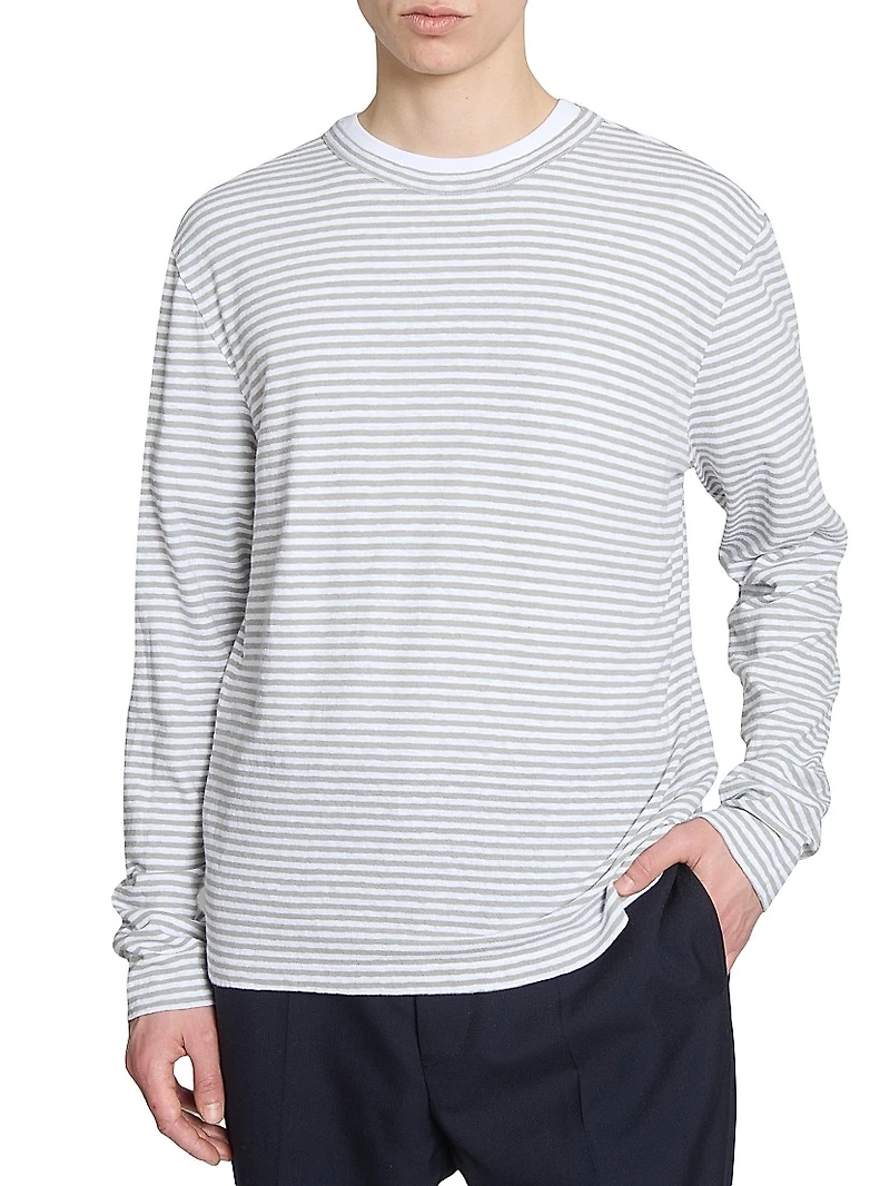 Striped Cotton-Linen Crewneck Shirt