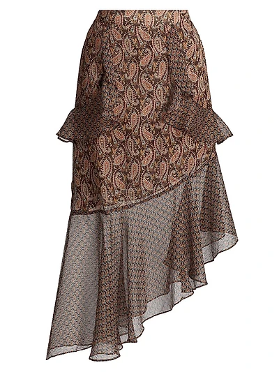 Rakal Paisley Chiffon Asymmetric Midi-Skirt