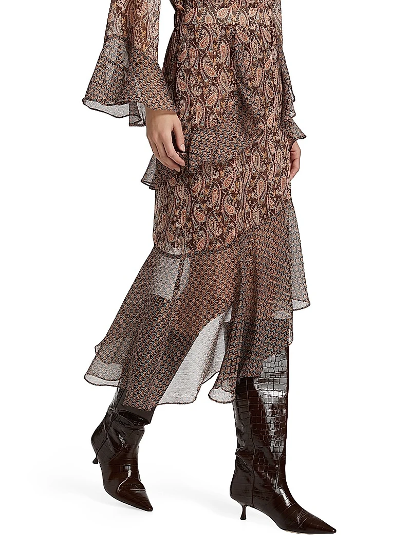 Rakal Paisley Chiffon Asymmetric Midi-Skirt
