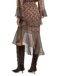 Rakal Paisley Chiffon Asymmetric Midi-Skirt