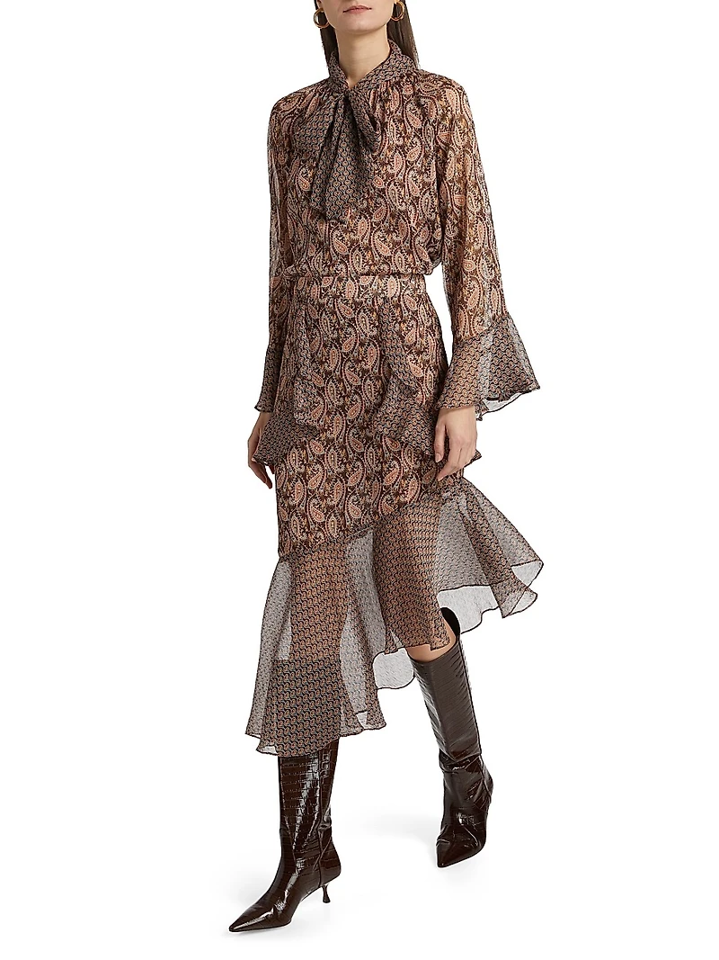 Rakal Paisley Chiffon Asymmetric Midi-Skirt