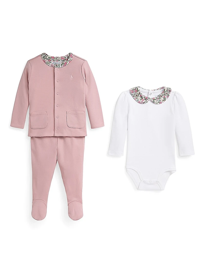 Baby Girl's 3-Piece Bodysuit, Cardigan & Footed Pants Set